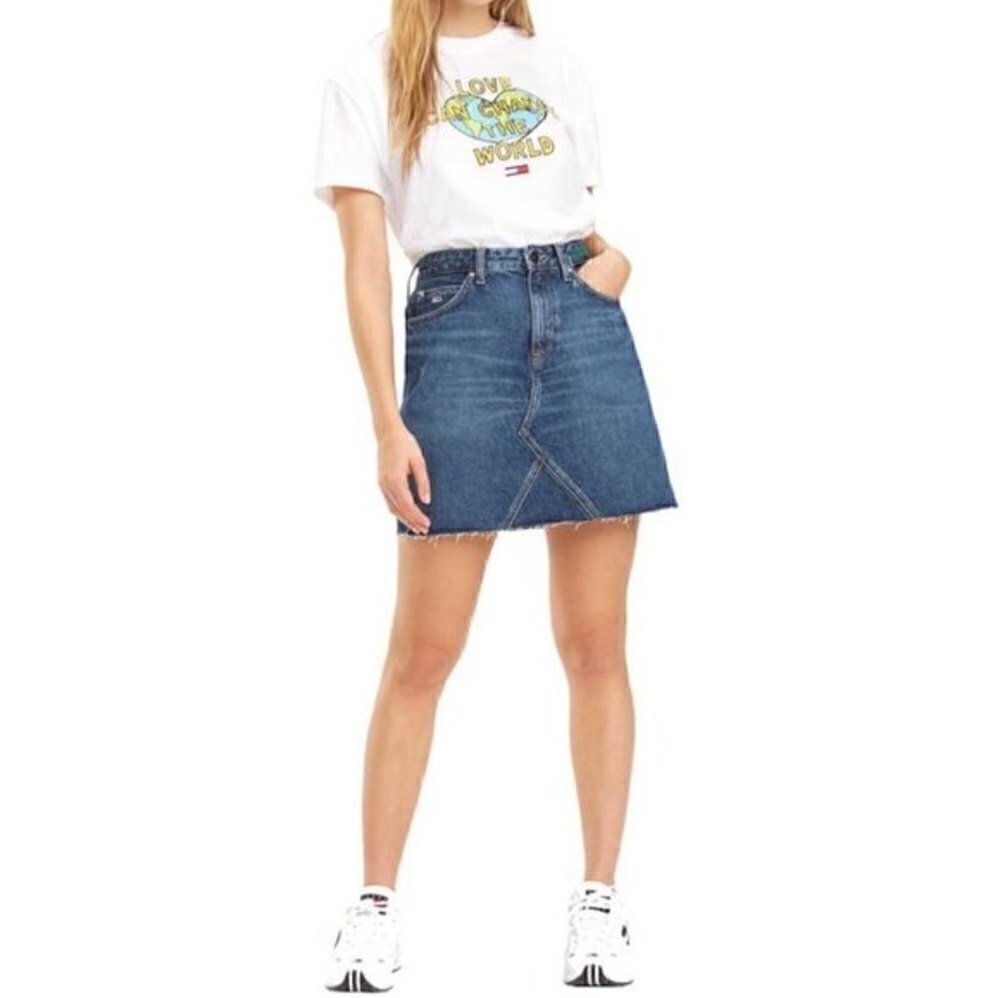 Tommy Hilfiger blue raw hem jean mini skirt